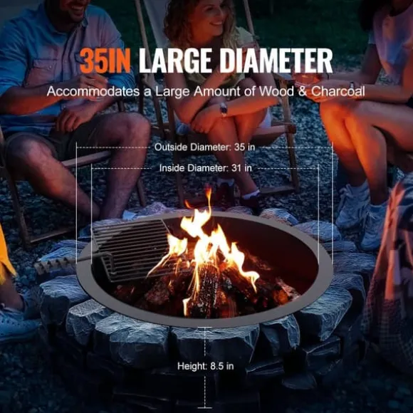Brændestativ 35 tommer, BBQ ildring i stål, DIY lejrbål, holdbart design, perfekt til udendørs aktiviteter