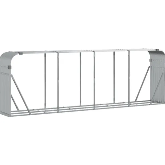 Brændestativ i galvaniseret stål - Brændeholder | Størrelse: 300x45x100 cm | Farve: Sølv