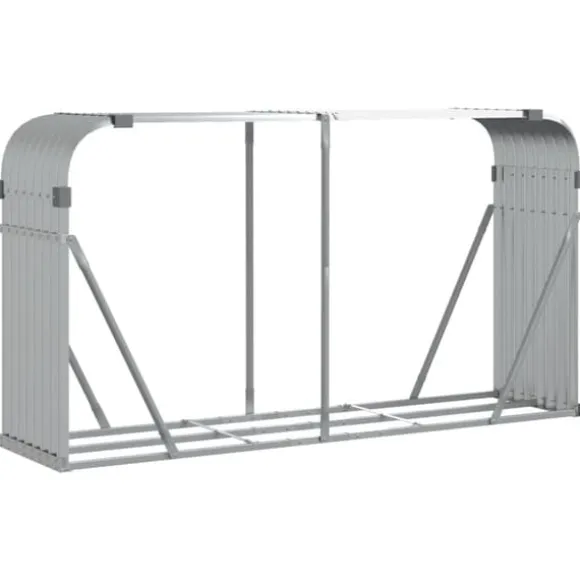 Brændestativ i galvaniseret stål - Holdbar brændeholder | Størrelse: 180x45x100 cm | Farve: Sølv