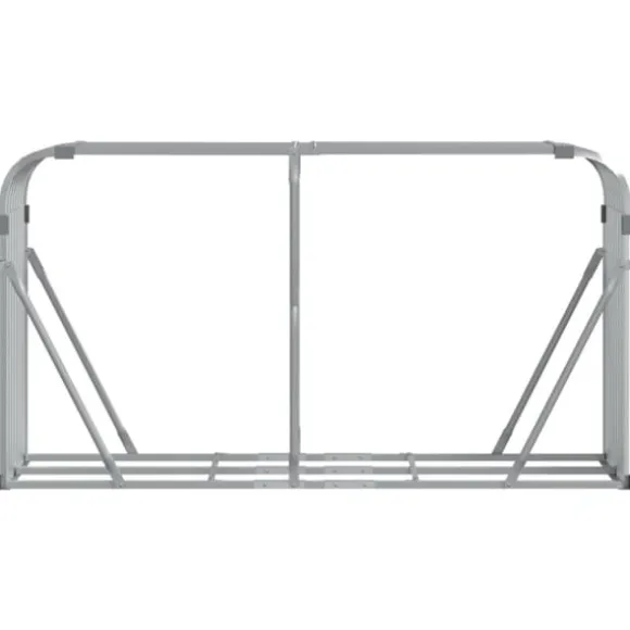 Brændestativ i galvaniseret stål - Holdbar brændeholder | Størrelse: 180x45x100 cm | Farve: Sølv