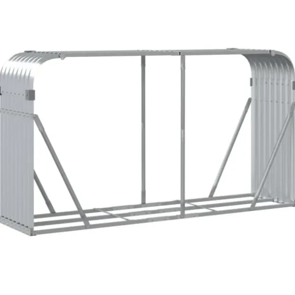 Brændestativ i galvaniseret stål - Holdbar brændeholder | Størrelse: 180x45x100 cm | Farve: Sølv