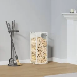 Brændestativ i koldvalset stål - Robust og stilfuld | Størrelse: 25x25x60 cm | Farve: Hvid
