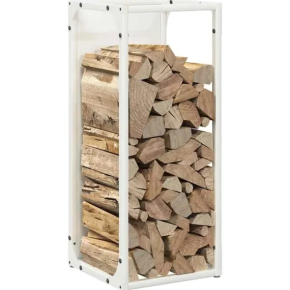 Brændestativ i koldvalset stål - Robust og stilfuld | Størrelse: 25x25x60 cm | Farve: Hvid