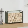 Brændestativ i koldvalset stål - Robust brændereol | Farve: Olivengrøn | Størrelse: 90x28x65 cm