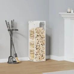 Brændestativ i koldvalset stål - Robust brændeholder | Farve: Hvid | Størrelse: 25x25x80 cm
