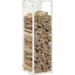 Brændestativ i koldvalset stål - Robust brændeholder | Farve: Hvid | Størrelse: 25x25x80 cm