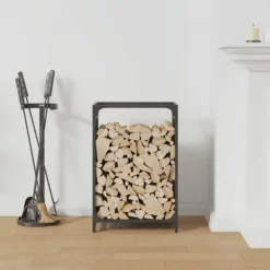 Brændestativ i koldvalset stål - Robust og stilfuldt | Størrelse: 44x28x65 cm | Farve: Sort