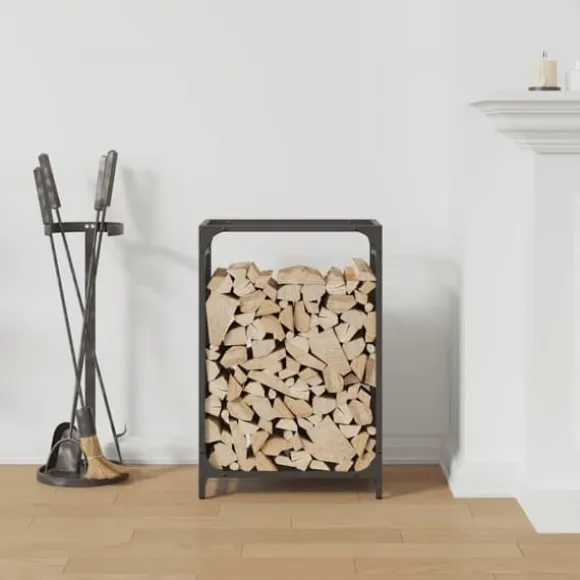 Brændestativ i koldvalset stål - Robust og stilfuldt | Størrelse: 44x28x65 cm | Farve: Sort