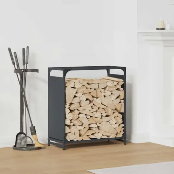 Brændestativ i koldvalset stål - Robust brændeholder | Størrelse: 60x28x65 cm | Farve: Antracitgrå