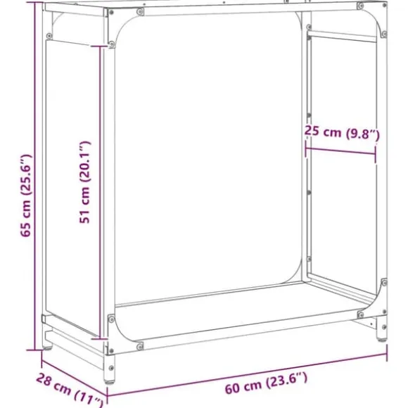 Brændestativ i koldvalset stål - Robust brændeholder | Størrelse: 60x28x65 cm | Farve: Antracitgrå