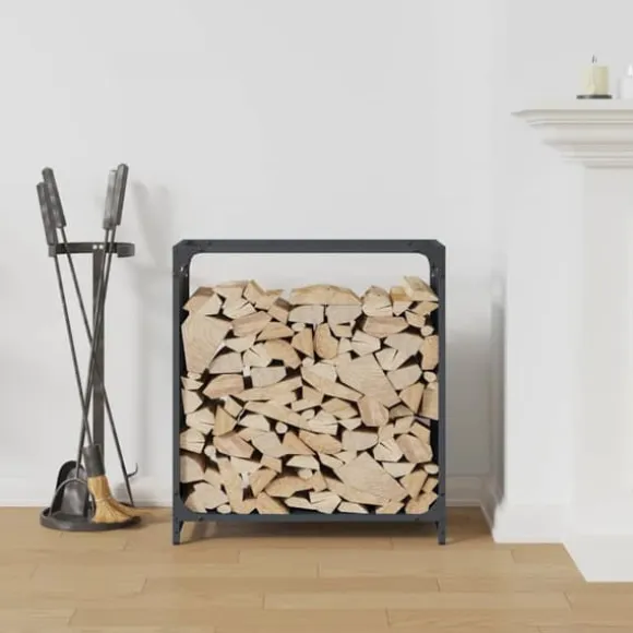 Brændestativ i koldvalset stål - Robust brændeholder | Størrelse: 60x28x65 cm | Farve: Antracitgrå