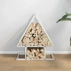 Brændestativ i koldvalset stål - Hold brændet organiseret | Størrelse: 50x25x60 cm | Farve: Hvid