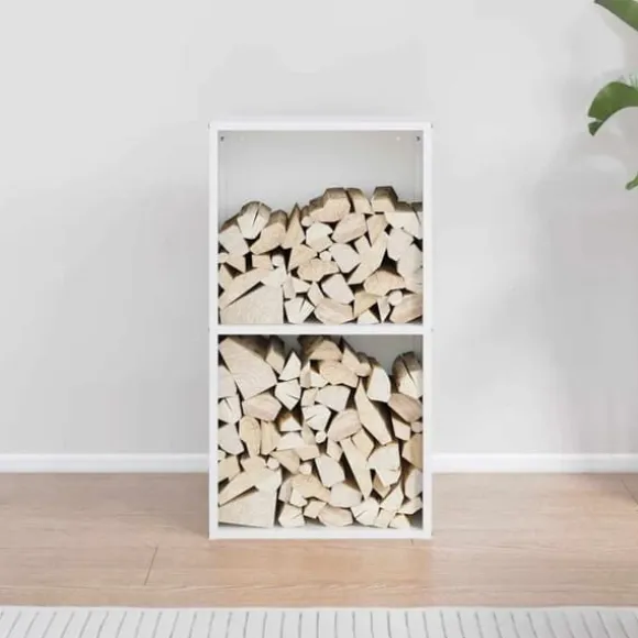 Brændestativ i koldvalset stål - Robust brændeholder | Størrelse: 40x30x75 cm | Farve: Hvid