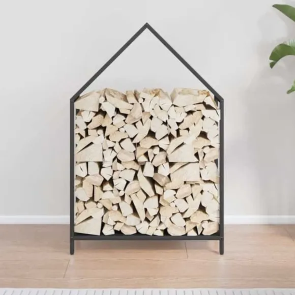Brændestativ i koldvalset stål - Robust brændeholder | Størrelse: 60x25x90 cm | Farve: Sort