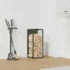Brændestativ i koldvalset stål - Stabil brændeopbevaring | Farve: Olivengrøn | Størrelse: 25x25x60 cm
