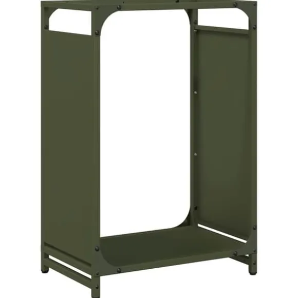 Brændestativ i koldvalset stål - Robust brændeholder | Størrelse: 44x28x65 cm | Farve: Olivengrøn