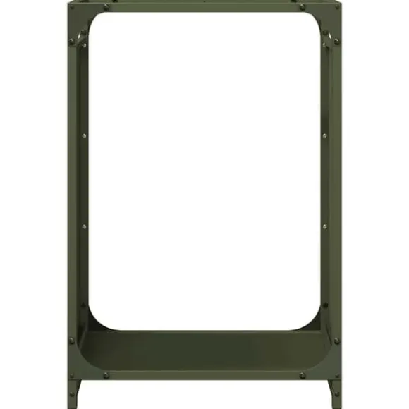 Brændestativ i koldvalset stål - Robust brændeholder | Størrelse: 44x28x65 cm | Farve: Olivengrøn
