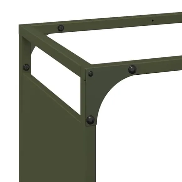 Brændestativ i koldvalset stål - Robust brændeholder | Størrelse: 44x28x65 cm | Farve: Olivengrøn