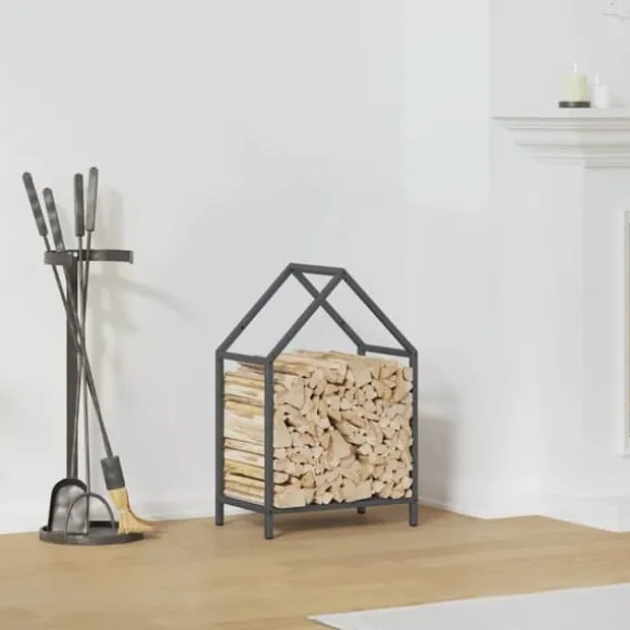 Brændestativ i koldvalset stål - Robust brændeholder | Farve: Antracitgrå | Størrelse: 40x25x60 cm