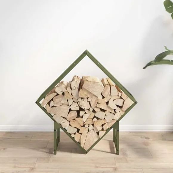 Brændestativ i koldvalset stål - Robust og stilfuld | Størrelse: 60x25x60 cm | Farve: Olivengrøn