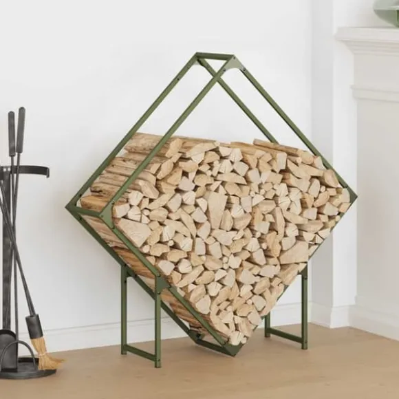 Brændestativ i koldvalset stål - Robust brændeopbevaring | Størrelse: 100x25x100 cm | Farve: Olivengrøn