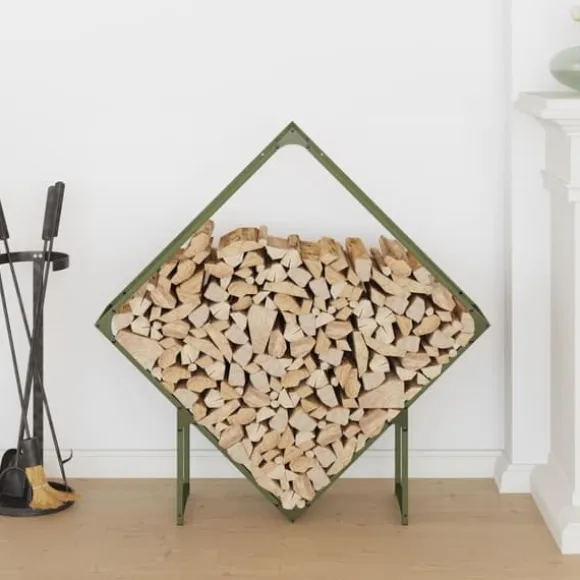 Brændestativ i koldvalset stål - Robust brændeopbevaring | Størrelse: 100x25x100 cm | Farve: Olivengrøn