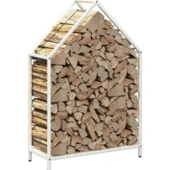 Brændestativ i koldvalset stål - Robust brændeholder | Størrelse: 60x25x90 cm | Farve: Hvid