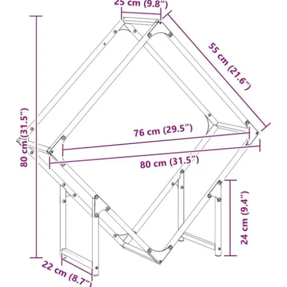 Brændestativ i koldvalset stål - Robust brændeholder | Størrelse: 80x25x80 cm | Farve: Antracitgrå