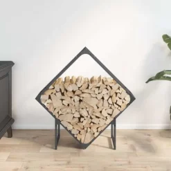 Brændestativ i koldvalset stål - Robust brændeholder | Størrelse: 80x25x80 cm | Farve: Antracitgrå