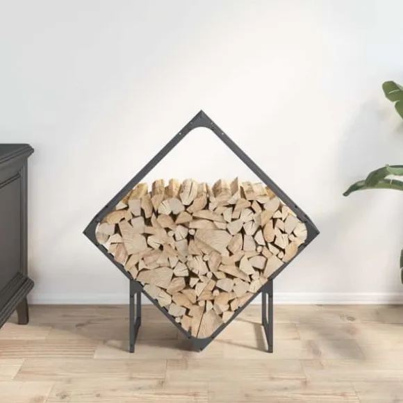 Brændestativ i koldvalset stål - Robust brændeholder | Størrelse: 80x25x80 cm | Farve: Antracitgrå