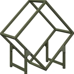Brændestativ i koldvalset stål - Robust opbevaring til brænde | Farve: Olivengrøn | Størrelse: 50x25x50 cm