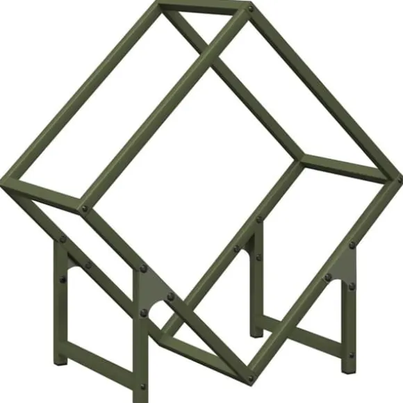 Brændestativ i koldvalset stål - Robust opbevaring til brænde | Farve: Olivengrøn | Størrelse: 50x25x50 cm