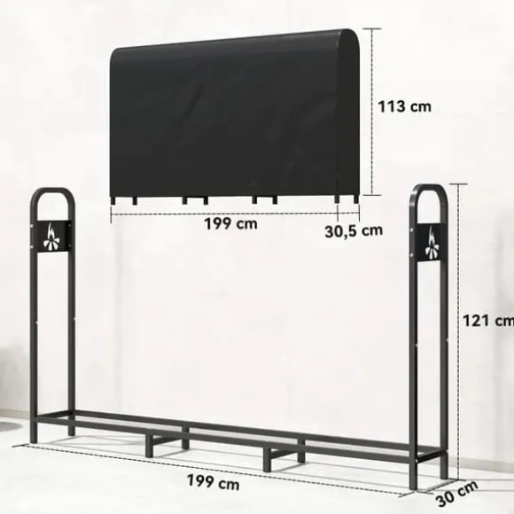 Brændestativ i metal 199 × 30 × 121 cm – 0,6 m³ med vandtæt betræk, op til 300 kg