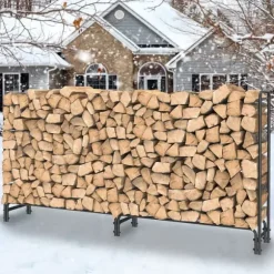 Brændestativ i metal, 91,6 tommer, kraftig konstruktion, stor kapacitet, til indendørs/udendørs brug, sort