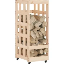 Brændestativ med hjul i massivt fyrretræ - Pæn brændeopbevaring | Størrelse: 40x49x110 cm