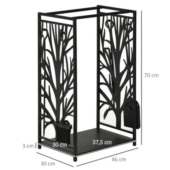 Brændestativ med pejsesæt 46×30×70 cm, stål sort – hyggelig pejs