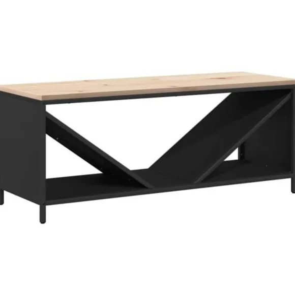 Brændestativ med trætop - Robust brændereol | Størrelse: 100,5x35,5x40 cm | Farve: Sort