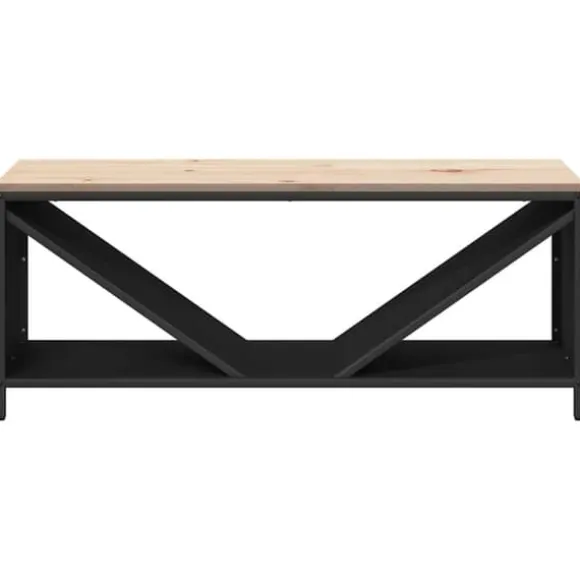 Brændestativ med trætop - Robust brændereol | Størrelse: 100,5x35,5x40 cm | Farve: Sort