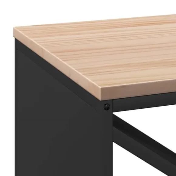Brændestativ med trætop - Robust brændereol | Størrelse: 100,5x35,5x40 cm | Farve: Sort