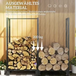 Brændestativ pejsebrænde stål sort 123x32x115 cm, 2 rum, 3 kroge, indendørs/udendørs, op til 200 kg