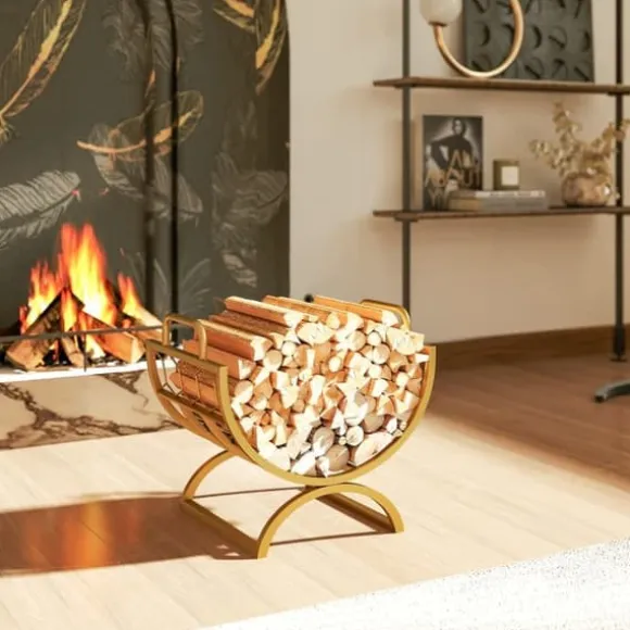 Brændestativ til indendørs brug 46×36×41 cm til pejs/ovn, metal, guld