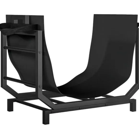 Brændestativ til indendørs opbevaring, 53 x 33 x 43 cm, brændestativ med bæretaske, metal, sort