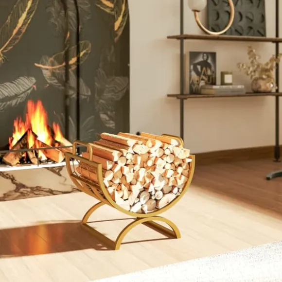 Brændestativ til indendørs brug 46×36×41 cm til pejs/ovn, metal, guld