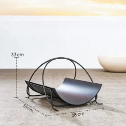 Brændestativ til indendørs brug 51×38×33 cm, geometrisk design med håndtag, metal, sort