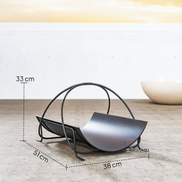 Brændestativ til indendørs brug 51×38×33 cm, geometrisk design med håndtag, metal, sort