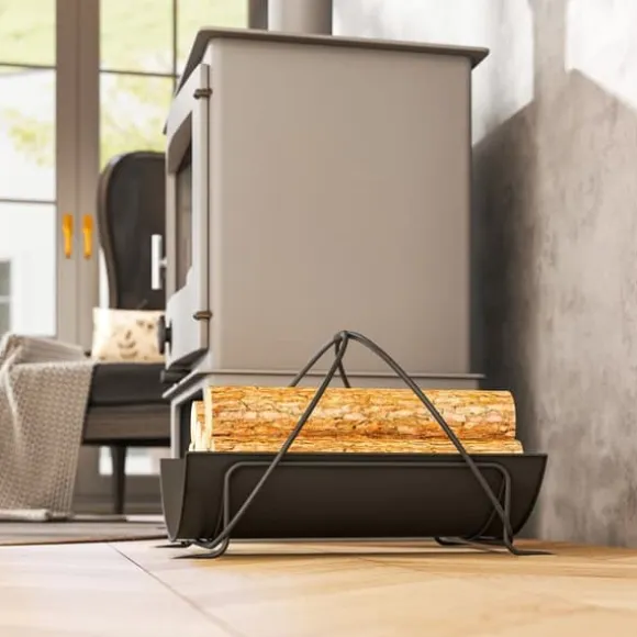 Brændestativ til indendørs brug 51×38×33 cm, geometrisk design med håndtag, metal, sort