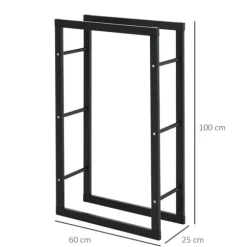 Brændestativ, 60x25x100 cm, Sort, Metal
