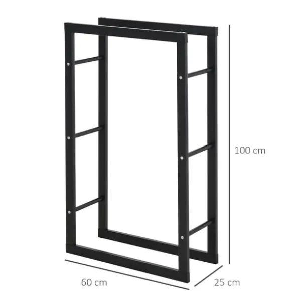 Brændestativ, 60x25x100 cm, Sort, Metal