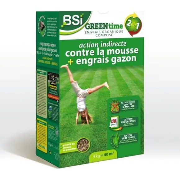 BSI - Græsgødning - Greentime - Til gødning af græsplæner - Op til 40m² - Høj kvalitet - 4kg