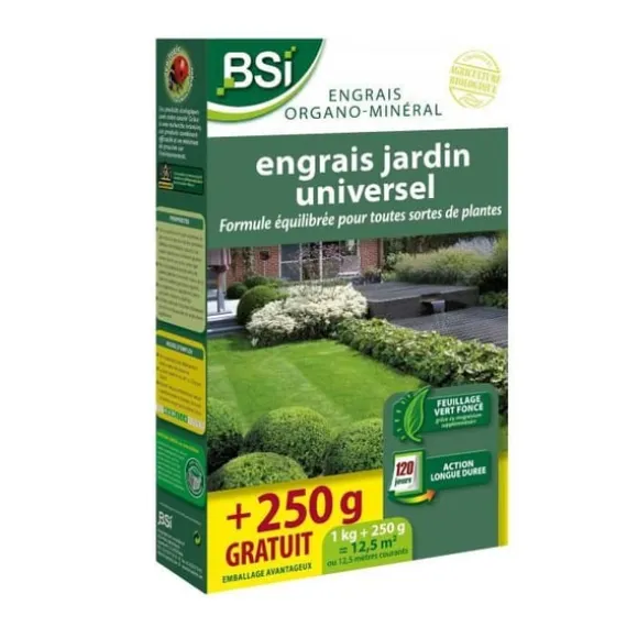 BSI - Organisk gødning - Universal - Flere planter - Græsplæne, køkkenhave, blomster og andet - Langtidsvirkende - 1,25 kg - 12,5 m²
